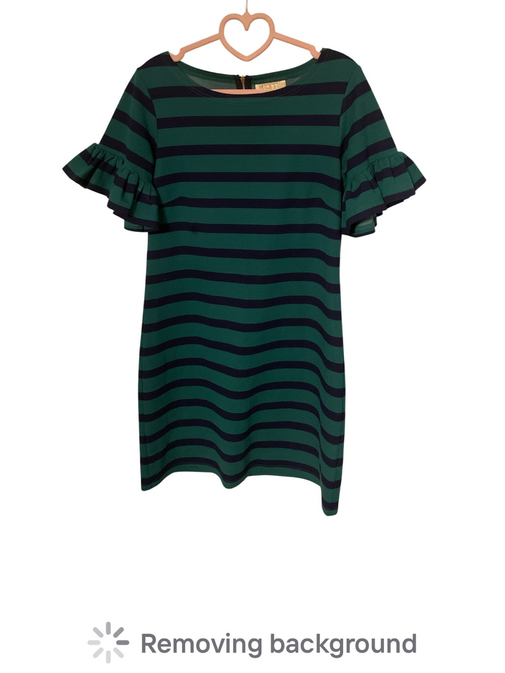 VINTAGE STS SAIL TO SANLE Green and Black Striped Ruffle Sleeve Shift Dress